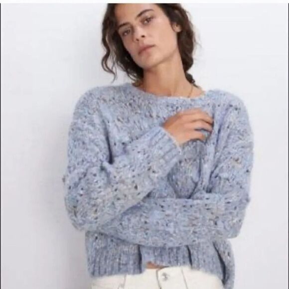 NEW Zara Wool Blend Boxy Popcorn Knit Crewneck Longsleeve Sweater Size Small - Picture 5 of 10